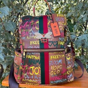 NWT Alba Queen bee Red and Green Backpack with Artistic Flair